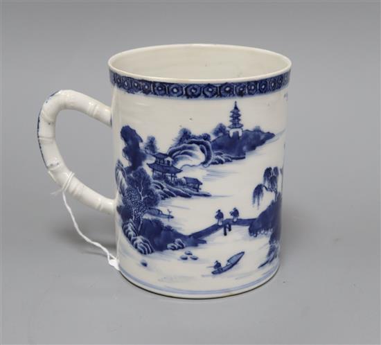 A Chinese export blue and white large mug, 18th century height 14cm